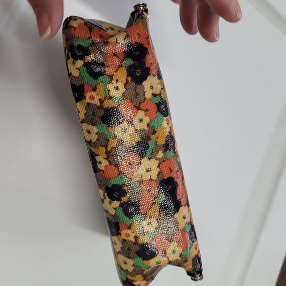 Fossil Key-per Poppy Floral Cosmetic Case Silver Kiss Lock Frame Mirror NWOT - Picture 4 of 9